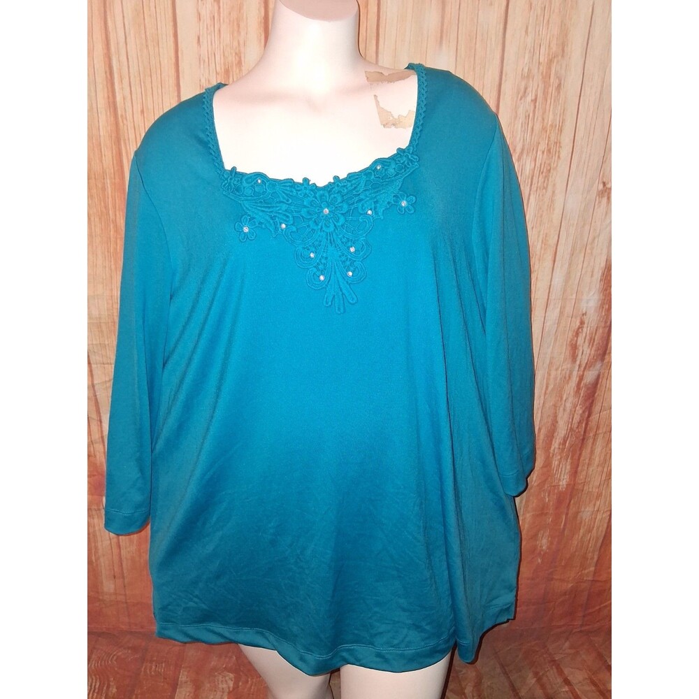 NWT Susan Graver Blue 3/4 Sleeve Pullover Blouse Sz 1X